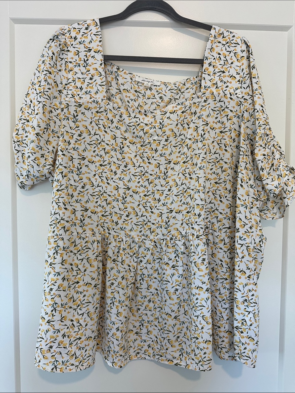Women’s White Floral Peplum Top with Yellow Print